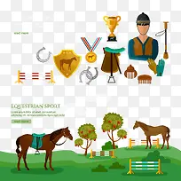 装饰矢量马场和骑马工具