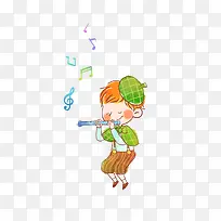 卡通吹笛子的少年矢量