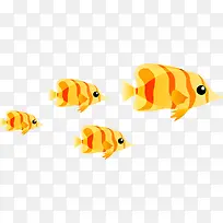 黄色卡通游动鱼群