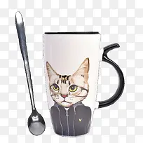 创意文艺猫咪带盖勺子杯
