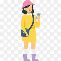 穿着黄裙子的旅游女孩