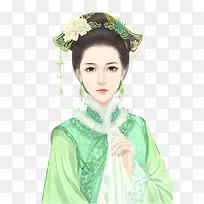 彩绘立绘古装绿色衣服女子格格
