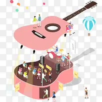 2.5D矢量音乐吉他插画