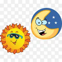 太阳月亮快乐表情海报元素