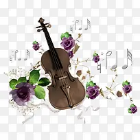 卡通手绘吉他紫色玫瑰花