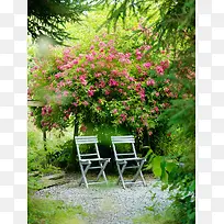 粉色花园两把座椅