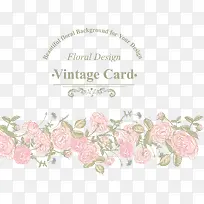 粉色花朵绿叶线描卡片背景