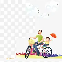 高清摄影卡通两父女骑单车效果图