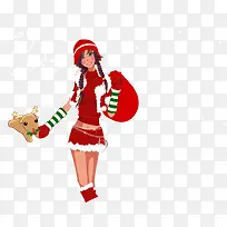 戴红帽的圣诞女孩矢量素材