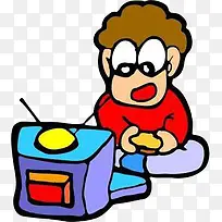 手绘小孩看电视
