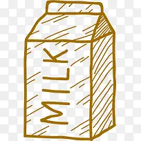 手绘卡通线描盒装牛奶