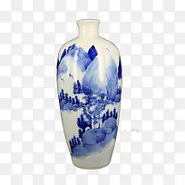 山水图装饰青花瓷瓶