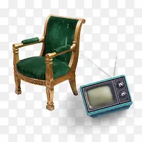 旧上海时期的椅子和收音机