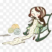 卡通坐摇摇椅上打围巾的女孩