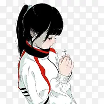 拿着花的少女