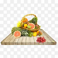 木板上的各种水果