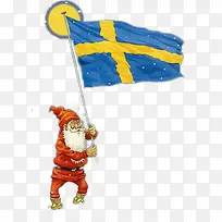 月夜举着瑞典旗的圣诞老人