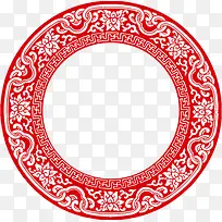 红色花纹圆环剪纸装饰图案