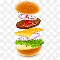 蔬菜肉汉堡卡通插画