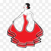 红色裙子矢量卡通女郎斗牛舞插画
