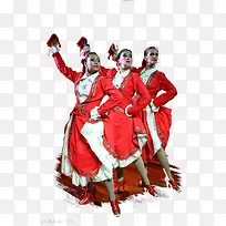 穿红色裙子跳舞的三人