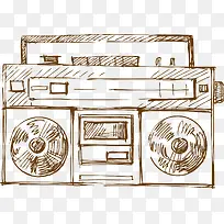 手绘线条复古收音机