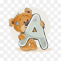 手绘字母A小熊免抠素材