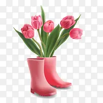 粉色雨鞋和郁金香