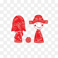 红色剪纸版新婚小人