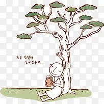 在树下敲木鱼的和尚图片