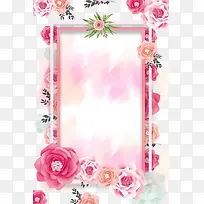 粉色手绘创意花朵边框