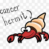 卡通线条动物螃蟹癌症的隐士