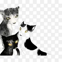 黑白斑点水彩猫咪