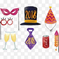 手绘水彩新年派对帽子眼罩
