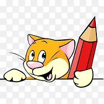 拿着大铅笔的小猫
