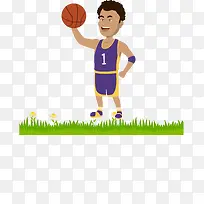 篮球运动员拿球插画矢量图
