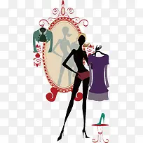 照镜子试衣服的美女