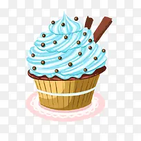 卡通手绘蓝色糖球纸杯蛋糕