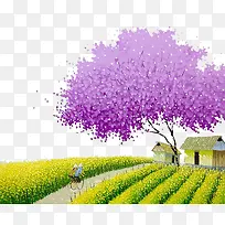 创意紫色树木插画