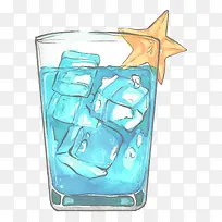 矢量水彩蓝色冷饮