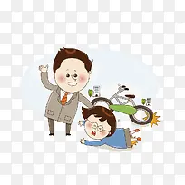 卡通插图热心扶起摔倒的人
