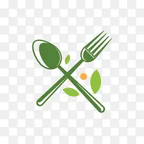 绿色的勺子叉子和叶子