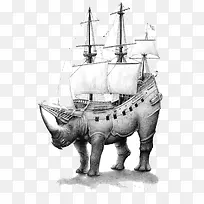 素描画插画犀牛