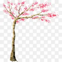水彩粉色漫画大树