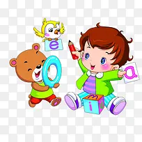 卡通小熊小男孩拼音插图