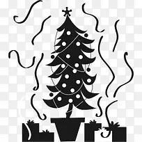 黑白彩带圣诞树矢量素材