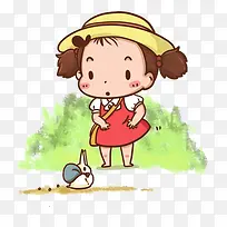 Q版小女孩和小兔子