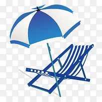 蓝色海边躺椅遮阳伞