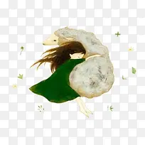 抱着绵羊睡觉的女孩子