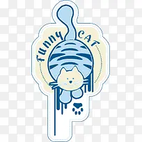 蓝色卡通猫咪和脚印